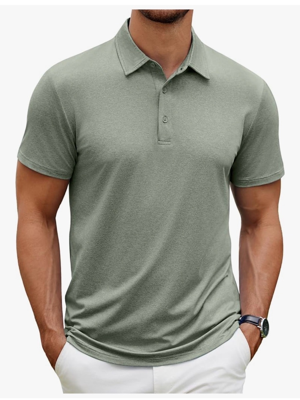 Men's Short-Sleeve large Polo in Sage Green — Classic Casual office party 1192